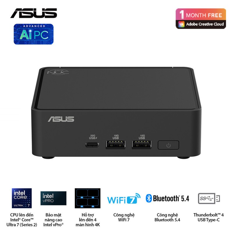 PC Mini Asus NUC 15 Pro Tall RNUC15CRHU500000I (Intel Core Ultra 5 255H | 2xDDR5-6400 | 2xNVMe,SATA | Intel Arc Graphics | Đen))