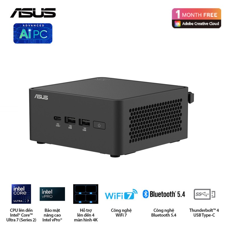 PC Mini Asus NUC 15 Pro Tall RNUC15CRHU500000I (Intel Core Ultra 5 255H | 2xDDR5-6400 | 2xNVMe,SATA | Intel Arc Graphics | Đen))