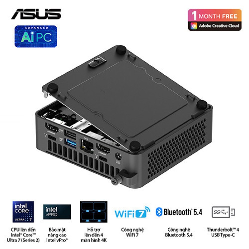 PC Mini Asus NUC 15 PRO Slim BNUC15CRLIP00000 (Intel® U300 | 2xDDR5-5200 | 1xNVMe | 2x HDMI 2.1 | 1x Type-C | VESA MOUNT)
