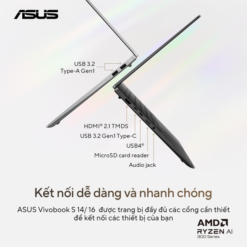 Asus Vivobook S14 OLED M5406WA-PP071WS (AMD Ryzen AI 9 HX 370 | 32GB | 1TB | AMD Radeon | 14 inch 3K OLED 120Hz | Win 11 | Bạc)
