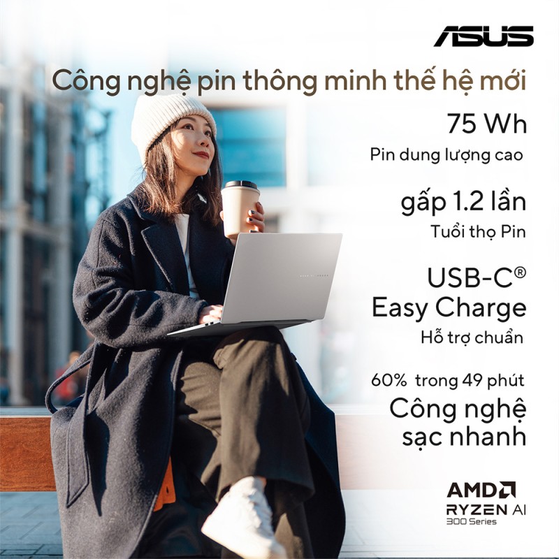 Asus Vivobook S14 OLED M5406WA-PP071WS (AMD Ryzen AI 9 HX 370 | 32GB | 1TB | AMD Radeon | 14 inch 3K OLED 120Hz | Win 11 | Bạc)