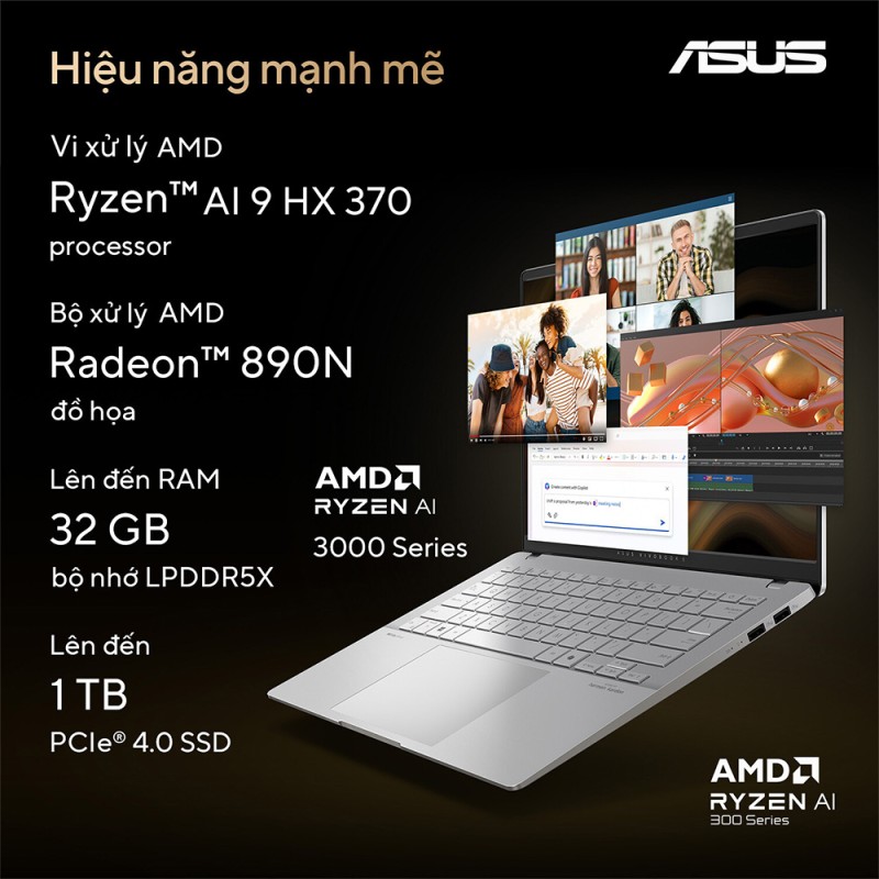 Asus Vivobook S14 OLED M5406WA-PP071WS (AMD Ryzen AI 9 HX 370 | 32GB | 1TB | AMD Radeon | 14 inch 3K OLED 120Hz | Win 11 | Bạc)