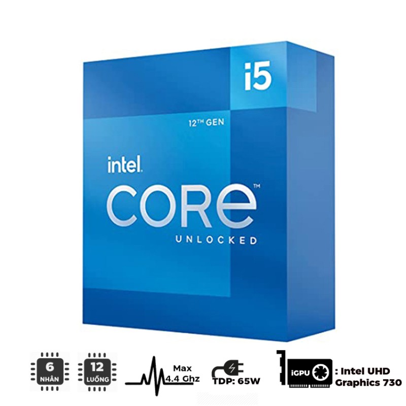 CPU Intel Core i5-12400 (Upto 4.4Ghz, 6 nhân 12 luồng, 18MB Cache, 65W) - Socket Intel LGA 1700)
