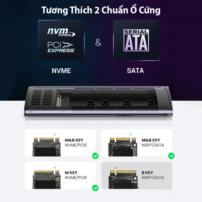 Hộp đựng ổ cứng SSD M.2 hỗ trợ NVME+SATA Ugreen 90264 tốc độ 10Gbps