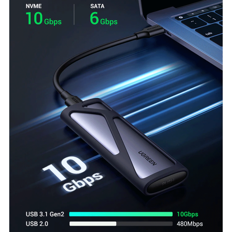 Hộp đựng ổ cứng SSD M.2 hỗ trợ NVME+SATA Ugreen 90264 tốc độ 10Gbps
