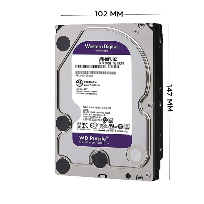 Ổ Cứng HDD WD 4TB Purple 3.5 inch, 5400RPM, SATA III, 256MB Cache (WD43PURZ)