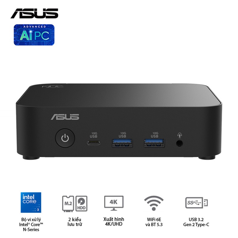 Bộ Mini PC Asus NUC 14 Essential RNUC14MNK3500000 (N355/1xDDR5-4800/1x M.2 22x80/2242 PCIe Gen3x4 /1x LAN/No-OS )