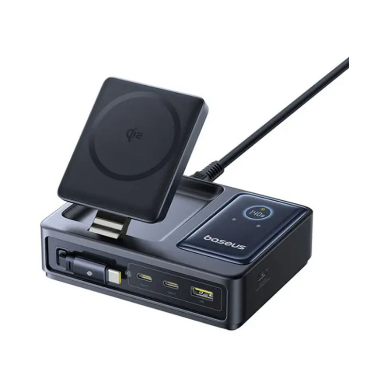 Đế sạc đa năng Baseus Nomos QI2 5 trong 1 kèm cáp Type-C rút gọn 140W US