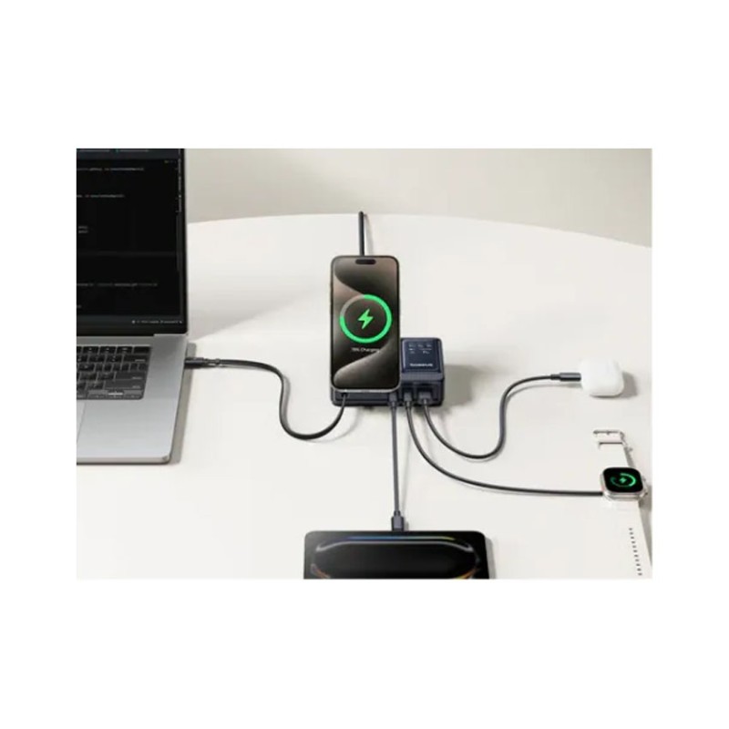 Đế sạc đa năng Baseus Nomos QI2 5 trong 1 kèm cáp Type-C rút gọn 140W US