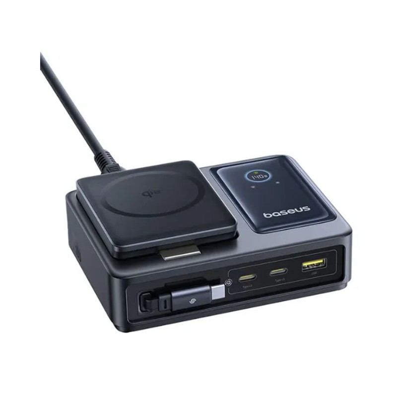 Đế sạc đa năng Baseus Nomos QI2 5 trong 1 kèm cáp Type-C rút gọn 140W US