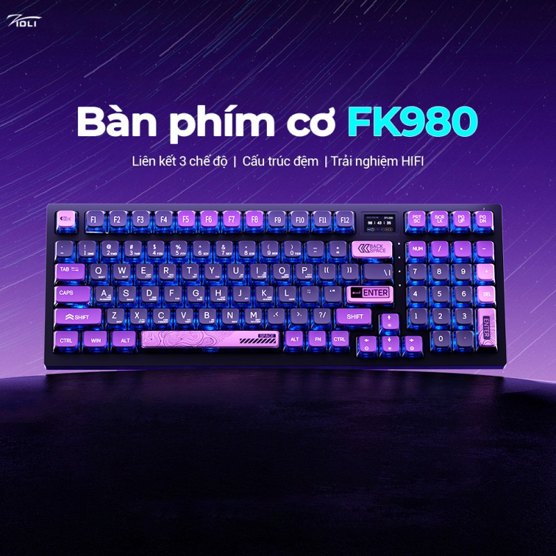 Bàn phím cơ không dây Wireless Gaming Zidli FK980