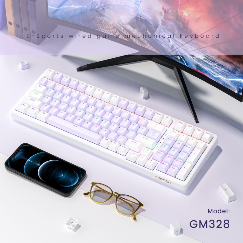 Bàn phím cơ Newmen GM328 Gasket, Hotswap, E-Sports, Purple – White