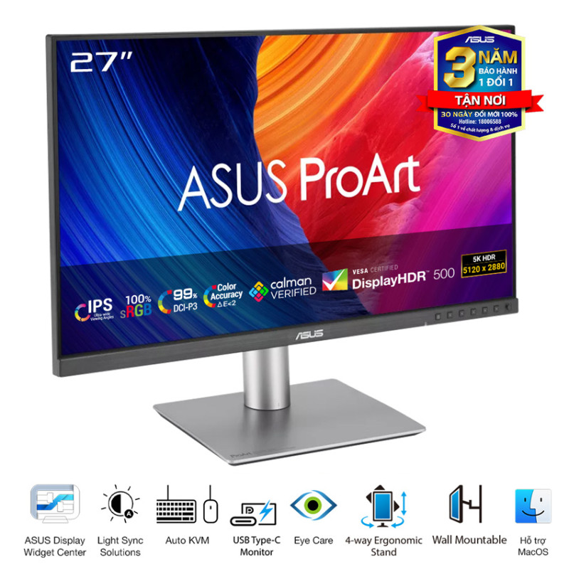 Màn hình ASUS Pro Art PA27JCV (27 inch/5K/IPS/60Hz/5ms/USB-C 96W/loa)