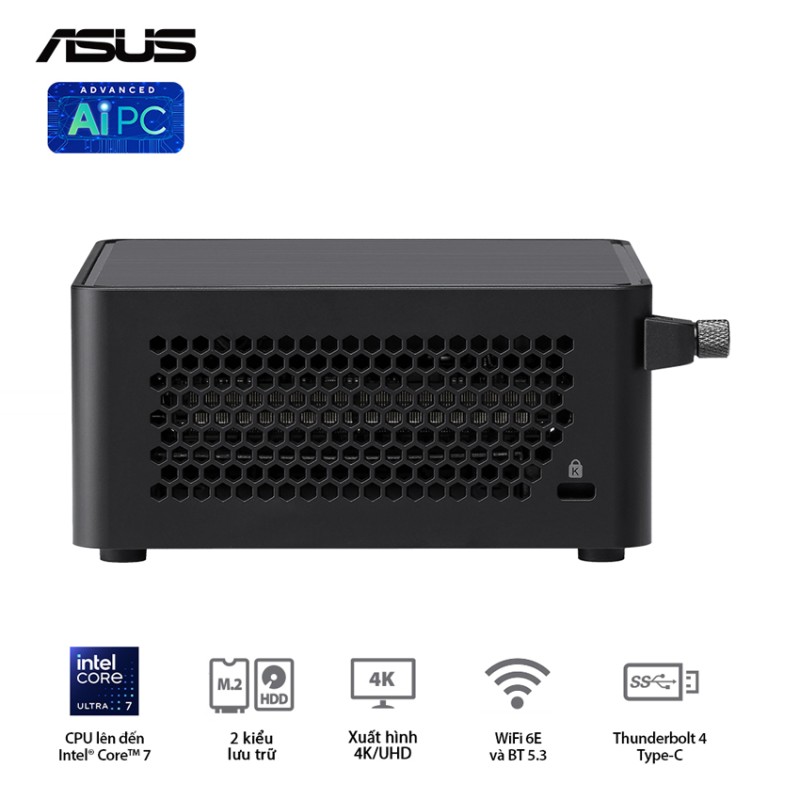 Bộ Mini PC Asus NUC 14 PRO Tall RNUC14RVHI30000i (i3- 100U/ 2xNVMe, SATA/ 2x HDMI 2.1/2x DP 1.4a/ VESA MOUNT)
