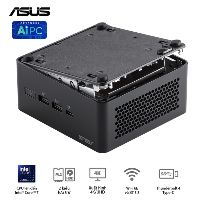 Bộ Mini PC Asus Bộ Mini PC Asus NUC 14 PRO Tall RNUC14RVHU500000i (U5- 125H/ 2xNVMe, SATA/ 2x HDMI 2.1/2x DP 1.4a/ VESA MOUNT)