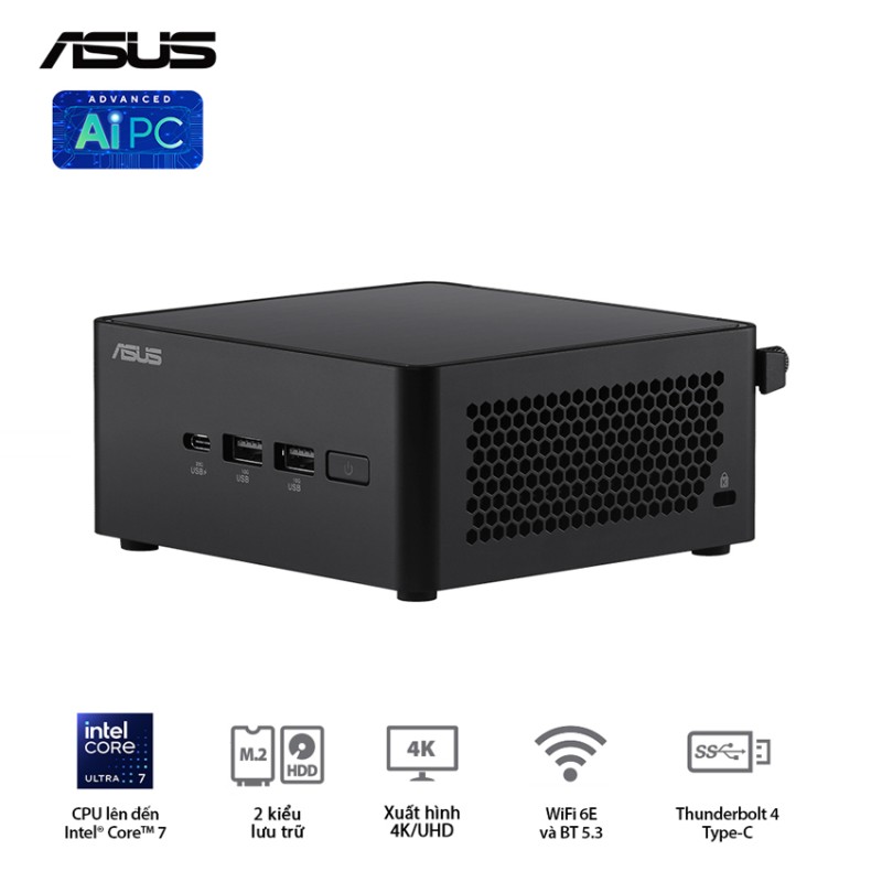 Bộ Mini PC Asus Bộ Mini PC Asus NUC 14 PRO Tall RNUC14RVHU500000i (U5- 125H/ 2xNVMe, SATA/ 2x HDMI 2.1/2x DP 1.4a/ VESA MOUNT)