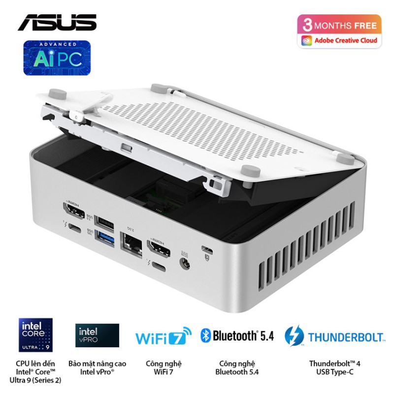 Bộ Mini PC Asus NUC 15 PRO RNUC15CRSU500000i -Tall/ U5- 225H/2xDDR5-6400/2xNVMe/ 2x HDMI 2.1/2x Thunderbolt/ VESA MOUNT/ WHITE