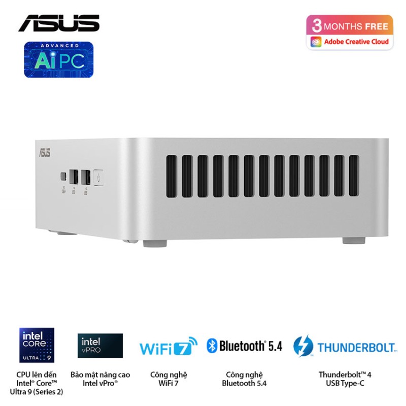 Bộ Mini PC Asus NUC 15 PRO RNUC15CRSU500000i -Tall/ U5- 225H/2xDDR5-6400/2xNVMe/ 2x HDMI 2.1/2x Thunderbolt/ VESA MOUNT/ WHITE