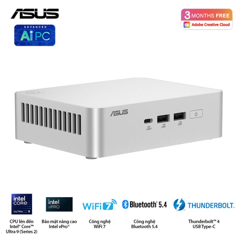 Bộ Mini PC Asus NUC 15 PRO RNUC15CRSU500000i -Tall/ U5- 225H/2xDDR5-6400/2xNVMe/ 2x HDMI 2.1/2x Thunderbolt/ VESA MOUNT/ WHITE