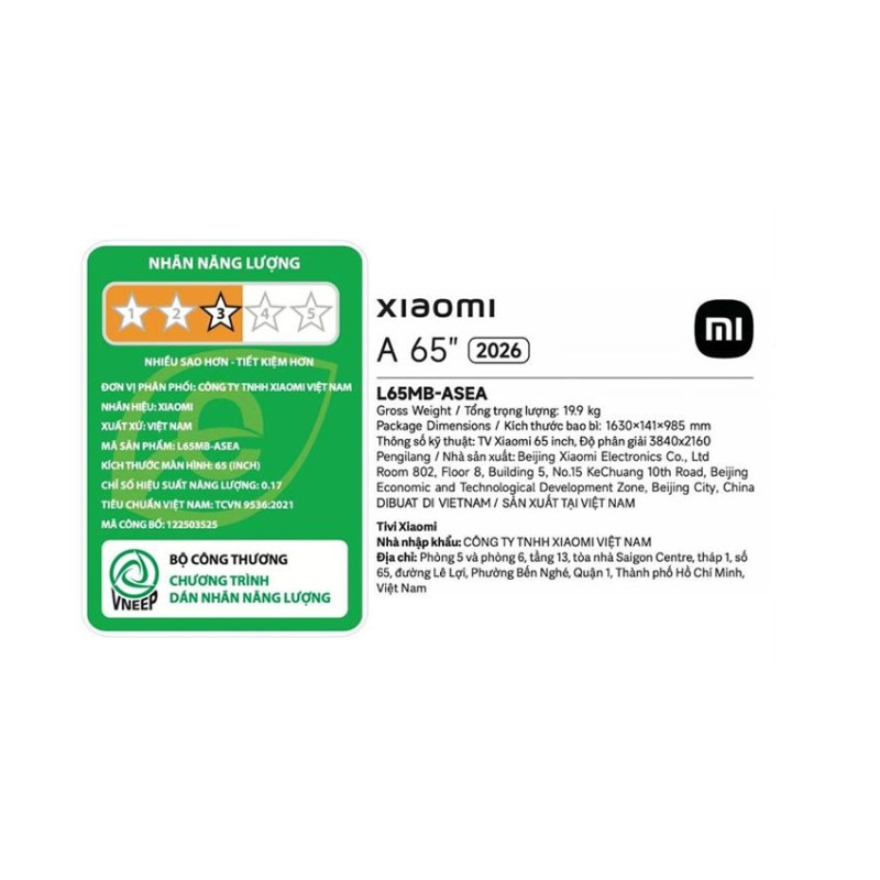 Tivi Xiaomi 65 inch 4K A 2026 L65MB-ASEA