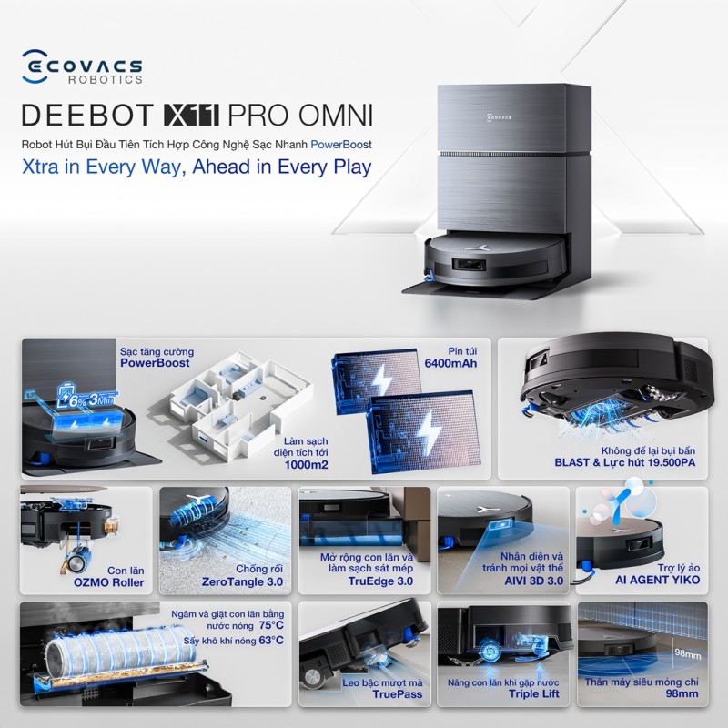 Robot hút bụi lau nhà Ecovacs DEEBOT X11 Pro Omni
