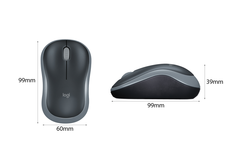 Chuột không dây Logitech M185 Wireless (USB/Xám đen)