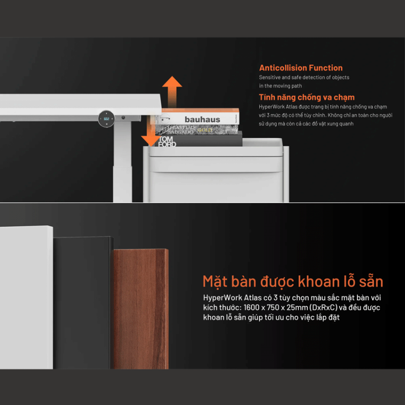 Khung bàn nâng hạ HyperWork Atlas HPW-DP01-BLK Đen (Chưa bao gồm mặt bàn)