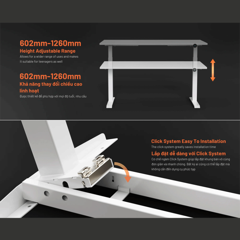 Khung bàn nâng hạ HyperWork Atlas HPW-DP01-BLK Đen (Chưa bao gồm mặt bàn)