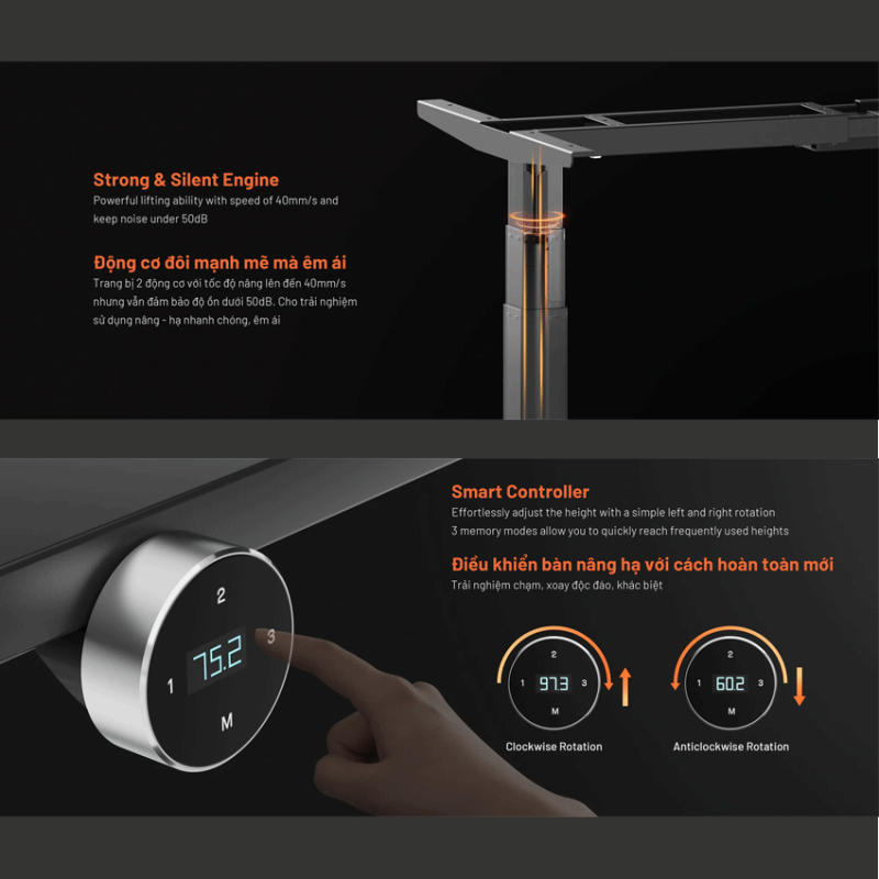 Khung bàn nâng hạ HyperWork Atlas HPW-DP01-BLK Đen (Chưa bao gồm mặt bàn)