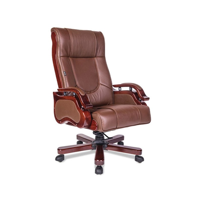 Ghế lãnh đạo cao cấp THE ONE TQ01 (Đệm bọc da thật/Chân tay gỗ sơn)