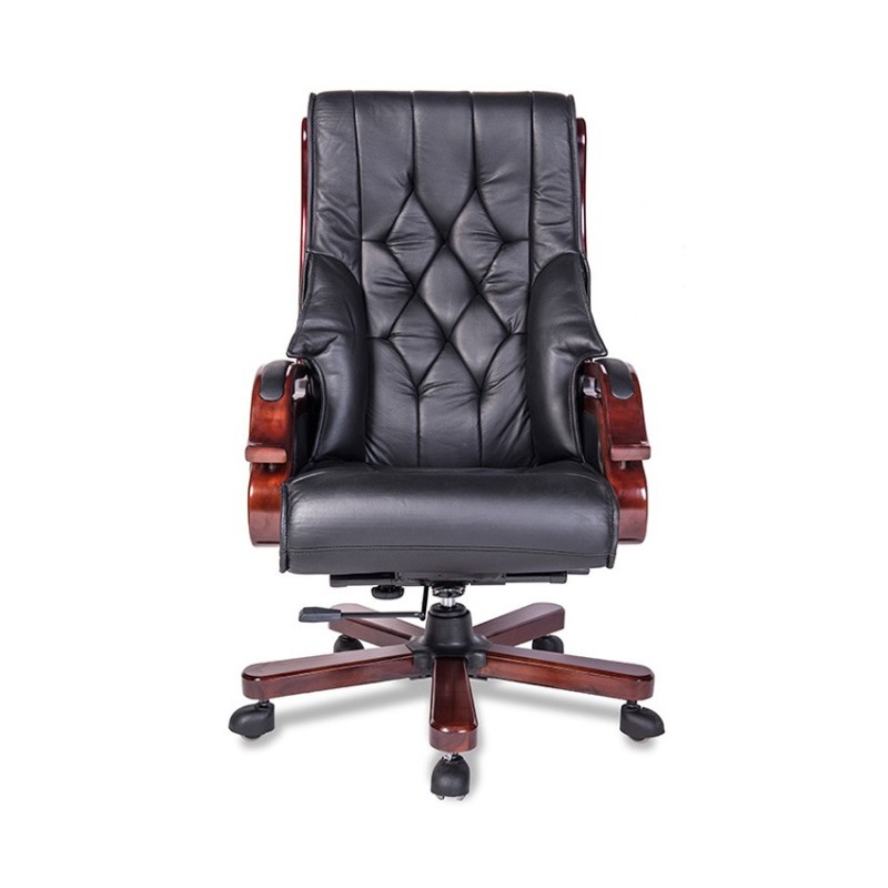 Ghế lãnh đạo cao cấp THE ONE TQ08 (Đệm bọc da thật/Chân tay gỗ sơn)