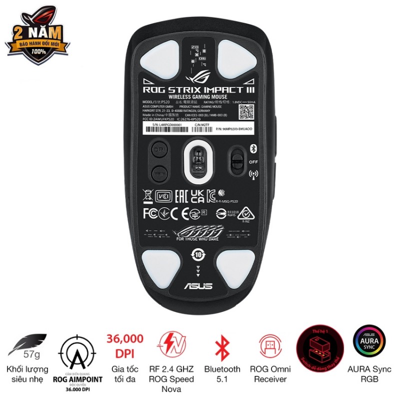 Chuột gaming Asus ROG Strix Impact III WL _ 90MP03D0-BMUA00
