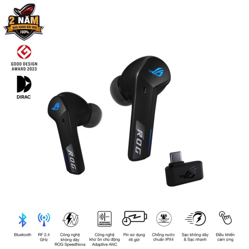 Tai nghe gaming Asus ROG CETRA TRUE WIRELESS SPEED NOVA (Wireless Speed Nova / Bluetooth)