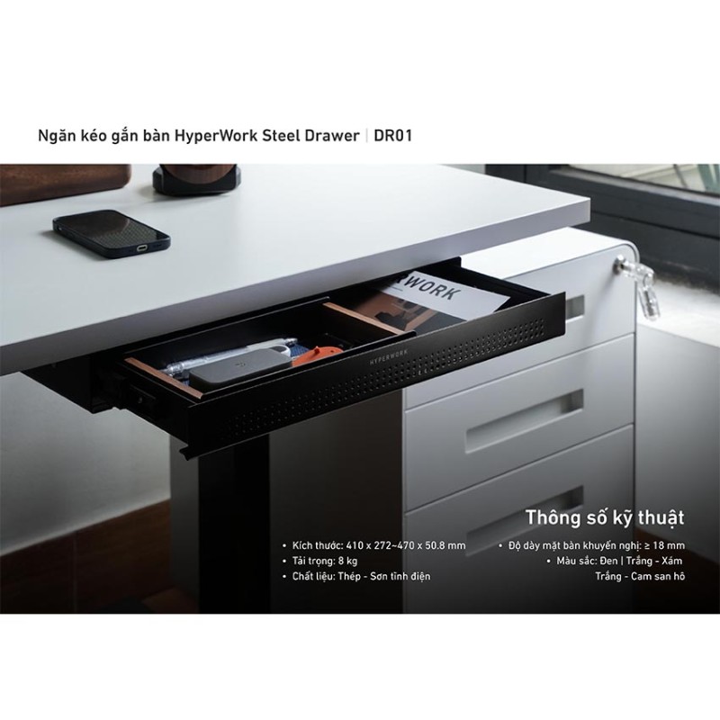 Ngăn kéo gắn bàn HyperWork HPW-BLK Đen