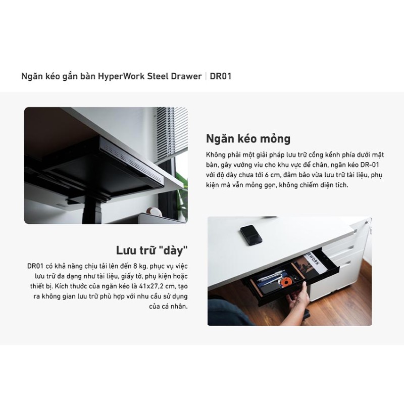 Ngăn kéo gắn bàn HyperWork HPW-BLK Đen