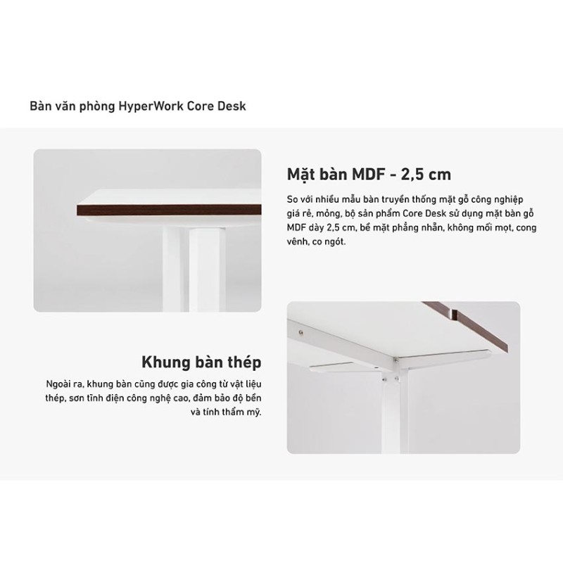 Mặt bàn 1m4 HyperWork Core Desk HPW-TT02-WHT Trắng V1 (Chưa bao gồm khung bàn)