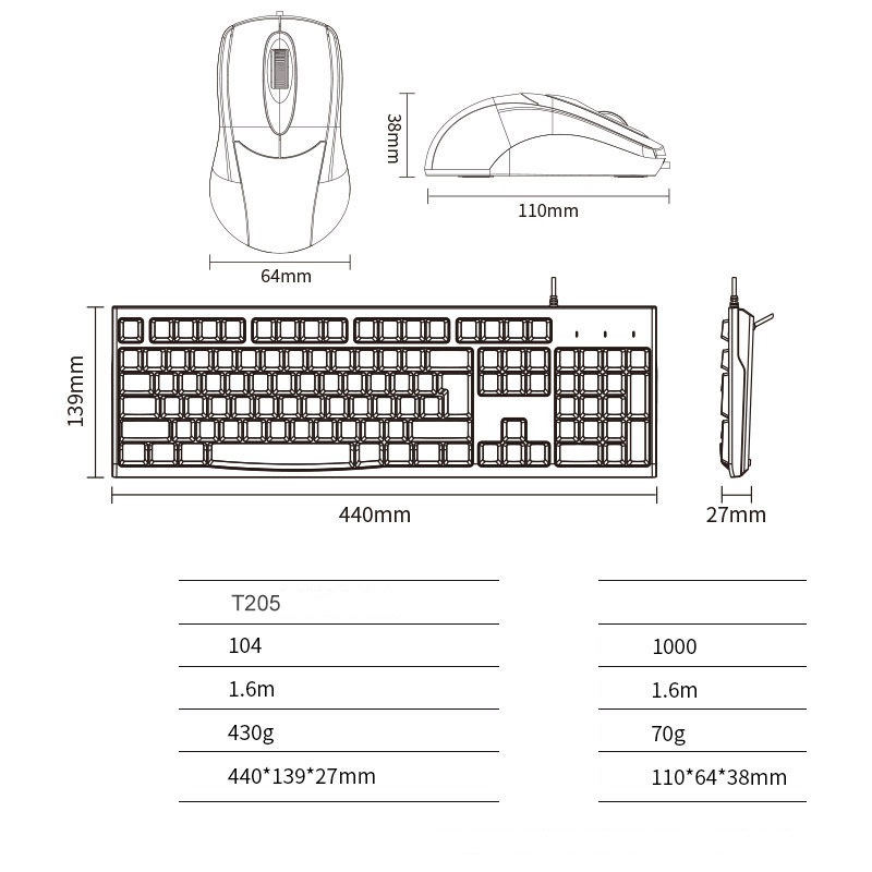 Bộ phím chuột chuyên nghiệp văn phòng NEWMEN T205